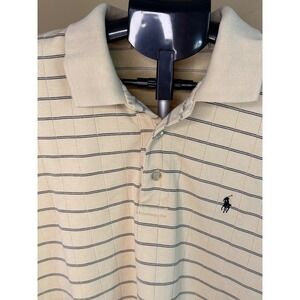 Polo Ralph Lauren Mens Large Cream Striped Textured Cotton Short Sleeve Polo